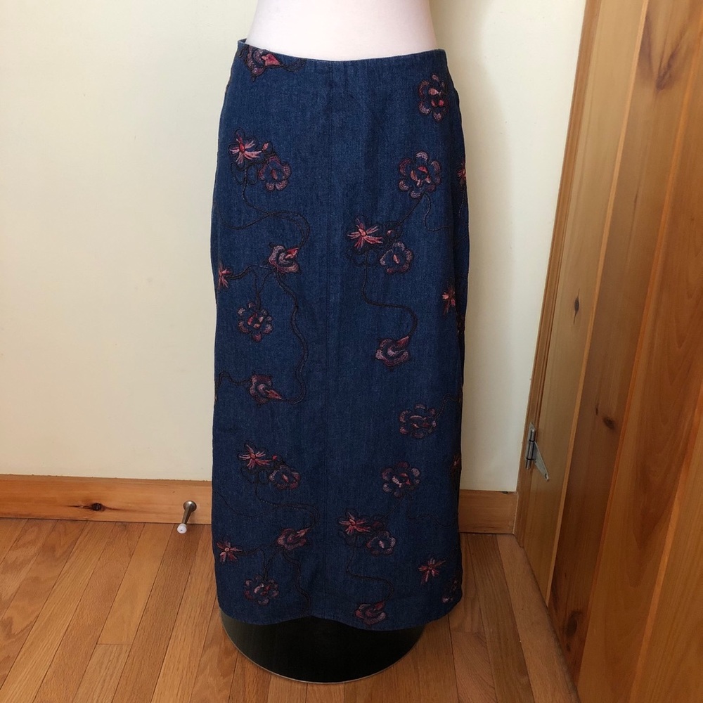 Leonard Cezair Couture Embroidered Jean Skirt